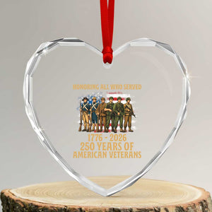 250 Years Anniversary Heart Crystal Glass Ornament Patriotic USA Army Us Military