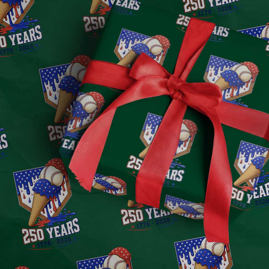 250 Years Baseball Ice Cream Drip 4th of July USA Flag Wrapping Paper Roll TS11 Green Print Your Wear