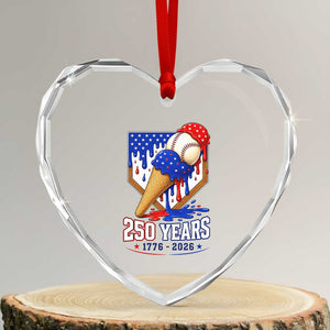 250 Years Baseball Ice Cream Drip 4th of July USA Flag Heart Crystal Glass Ornament