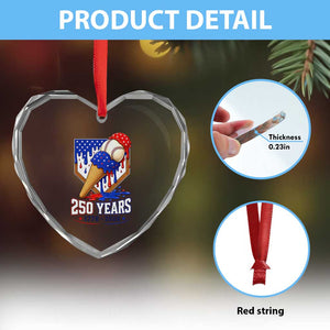 250 Years Baseball Ice Cream Drip 4th of July USA Flag Heart Crystal Glass Ornament