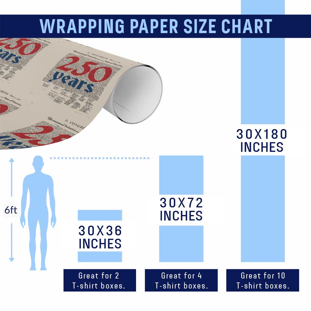 250 Years Declaration of Independence Wrapping Paper Roll Historic Patriotic 1776 to 2026 Semiquincentennial TS02 Print Your Wear