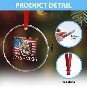 250 Years Faith and Freedom Christian Crystal Glass Ornament Jesus Hockey Player 4th of July American Flag TS14 Print Your Wear