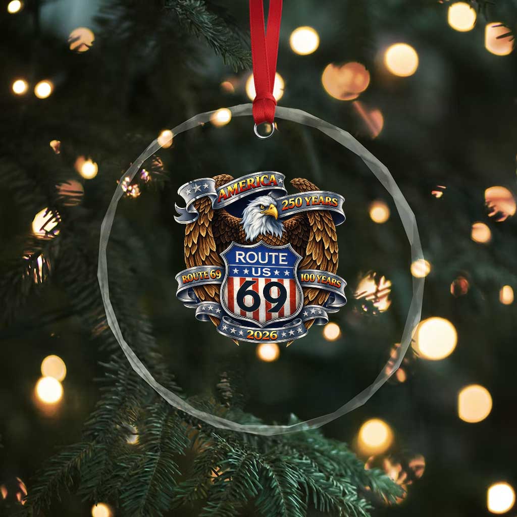 250 Years Of America 100 Years Of Route 69 Crystal Glass Ornament Bald Eagle Vintage American Flag TS11 Print Your Wear