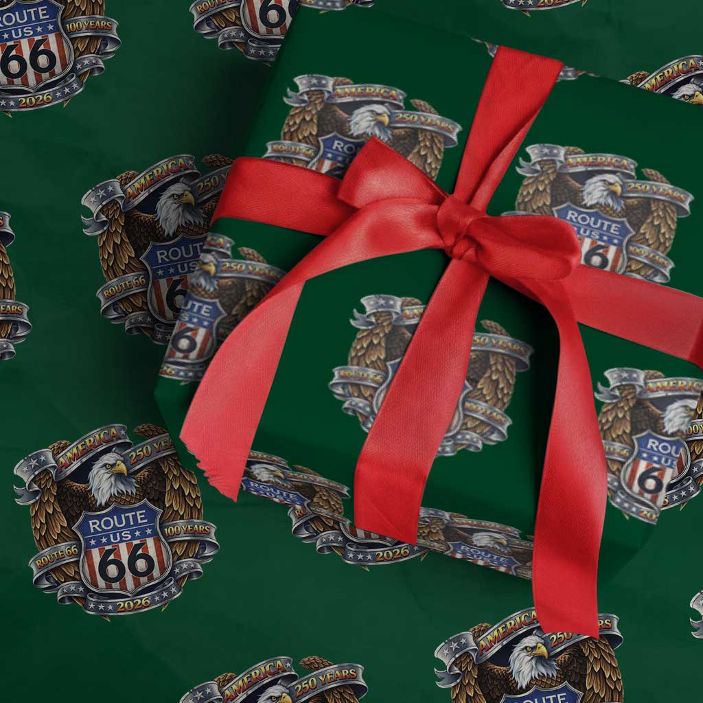250 Years Of America 100 Years Of Route Highway 66 Wrapping Paper Roll Bald Eagle Vintage American Flag TS11 Green Print Your Wear