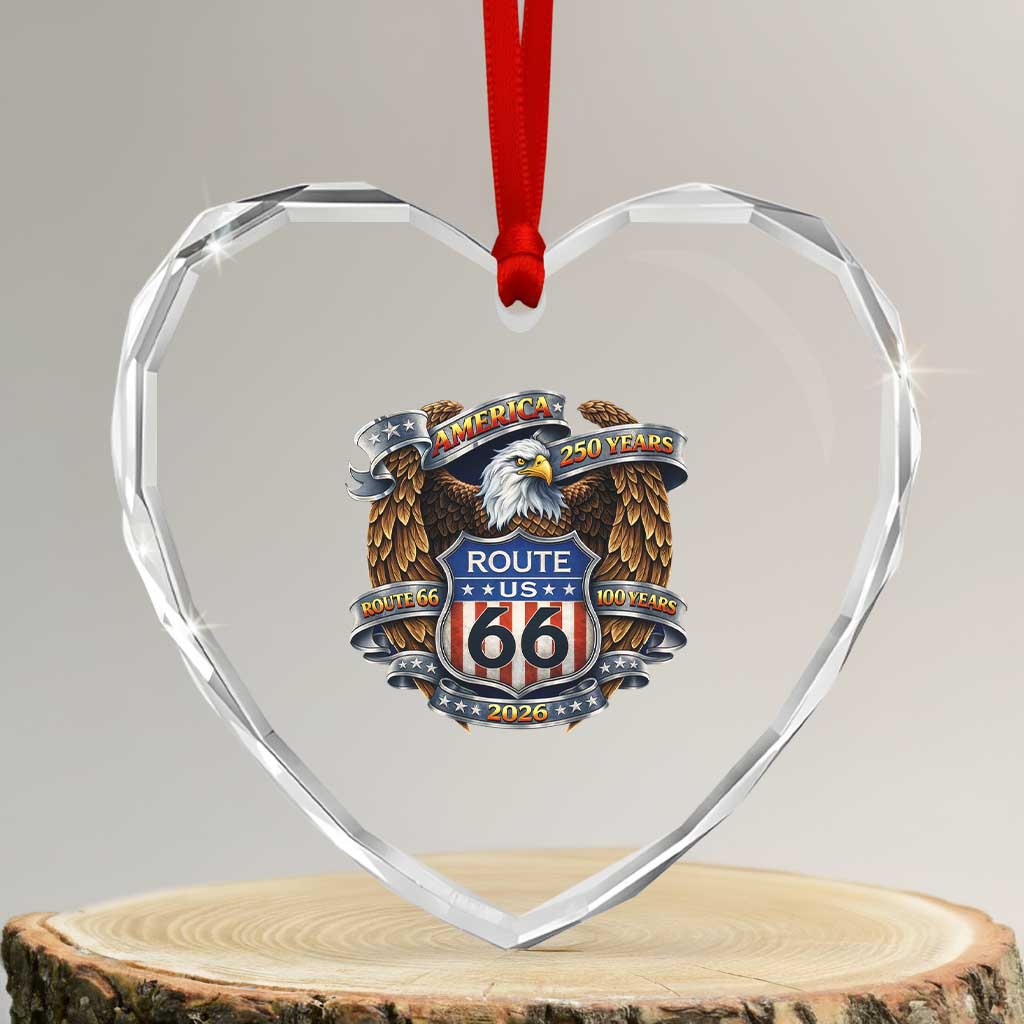 250 Years Of America 100 Years Of Route Highway 66 Heart Crystal Glass Ornament Bald Eagle Vintage American Flag TS11 Transparent Glass 3'' Heart Print Your Wear