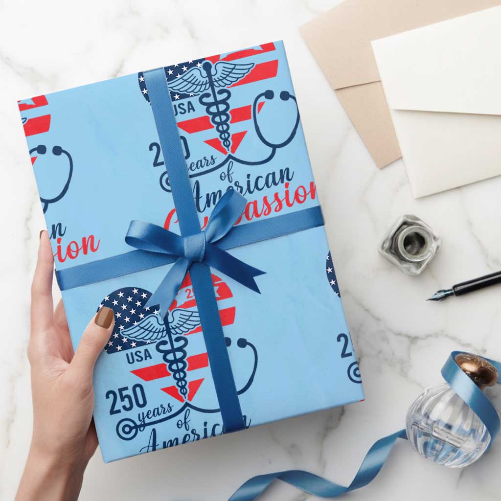 250 Years of American Compassion Wrapping Paper Roll Patriotic Medical Worker TS02 Light Blue Print Your Wear