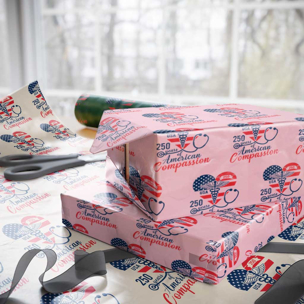 250 Years of American Compassion Wrapping Paper Roll Patriotic Medical Worker TS02 Light Pink Print Your Wear
