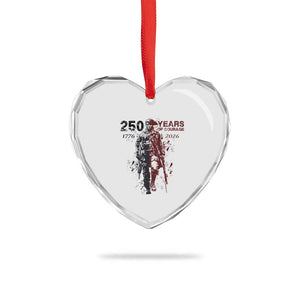 250 Years of Courage Commemorative Patriotic Soldier Heart Crystal Glass Ornament American Revolution to Modern Military 1776 to 2026 Semiquincentennial