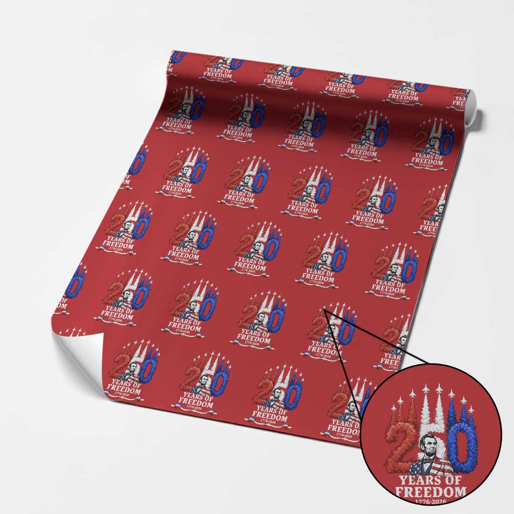 250 Years of Freedom Abraham Lincoln Patriotic Wrapping Paper Roll US Fighter Jets Red White and Blue 1776 to 2026 Semiquincentennial