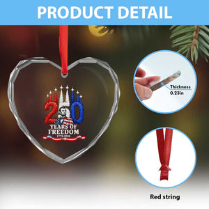250 Years of Freedom Abraham Lincoln Patriotic Heart Crystal Glass Ornament US Fighter Jets Red White and Blue 1776 to 2026 Semiquincentennial