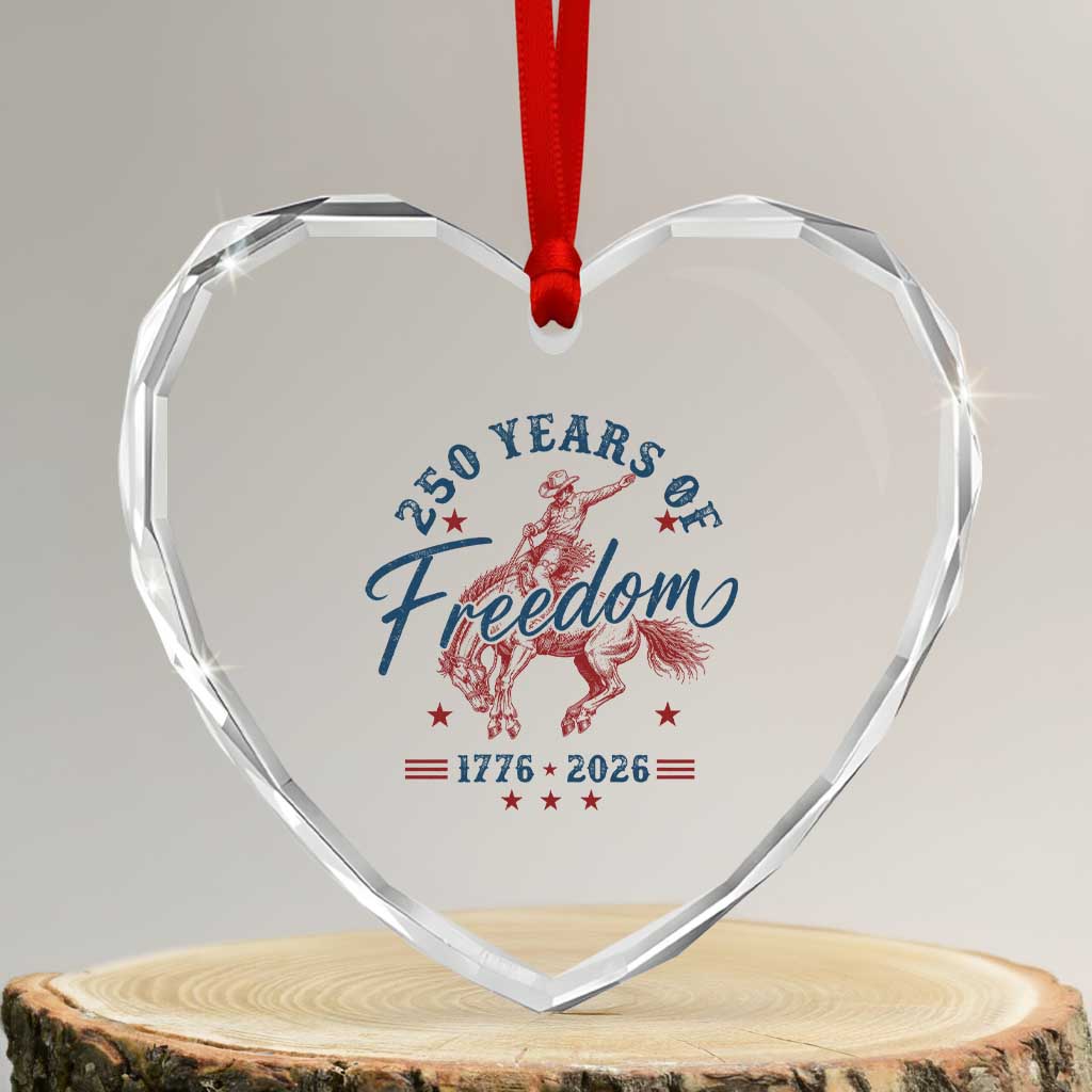 250 Years Of Freedom Cowboy Heart Crystal Glass Ornament Western 250th Anniversary USA 1776 2026