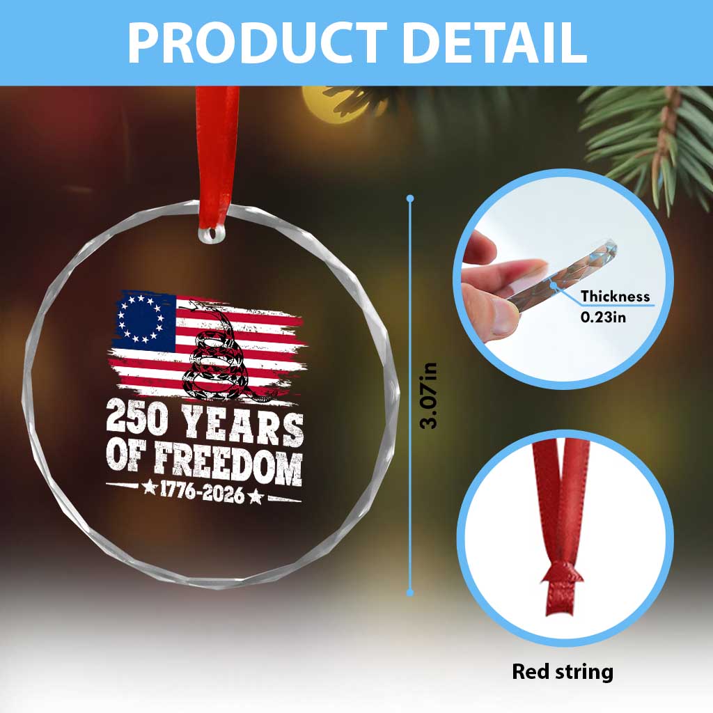 250 Years Of Freedom Crystal Glass Ornament Gadsden Flag American Patriot US