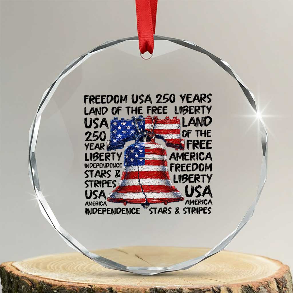 250 Years Of Freedom Crystal Glass Ornament Red White Blue Liberty Bell