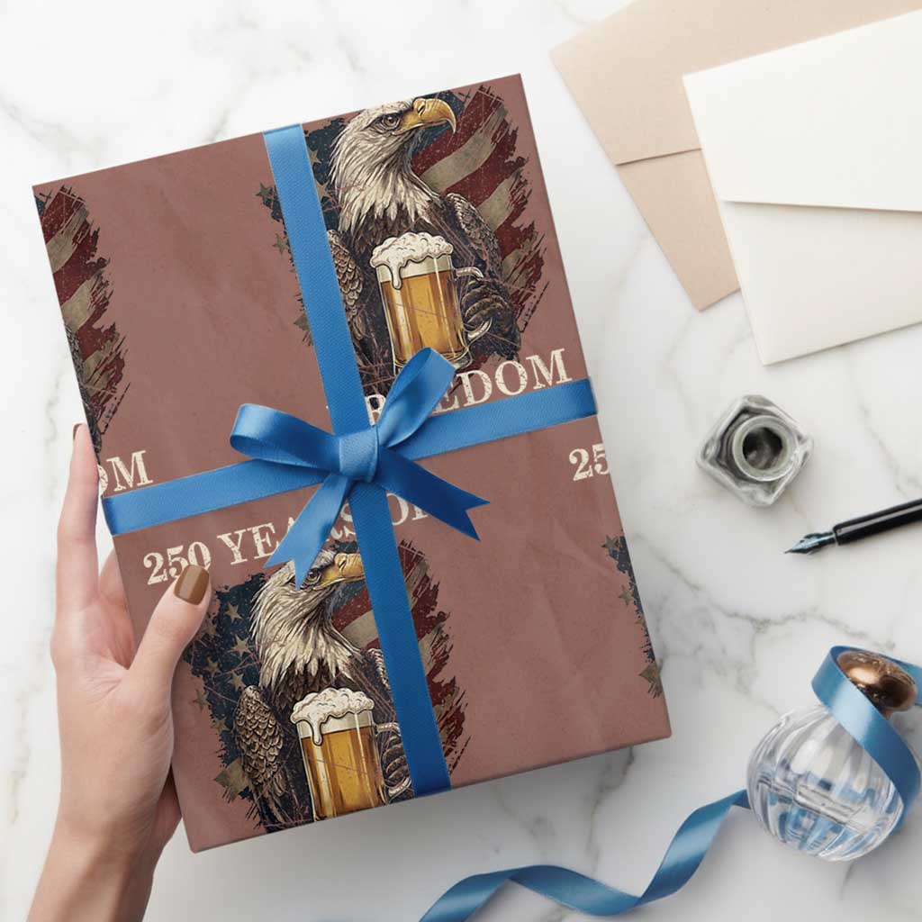 250 Years Of Freedom Wrapping Paper Roll Bald Eagle Drinking Beer American Flag TS14 Mocha Print Your Wear