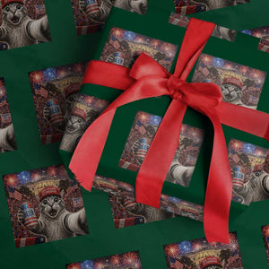 250 Years Of Freedom Wrapping Paper Roll Funny Cat Selfie 4th of July Party TS14 Green Print Your Wear