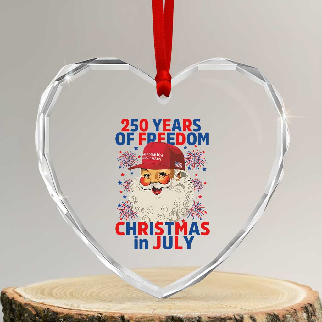 250 Years Of Freedom Heart Crystal Glass Ornament Funny Santa Christmas in July