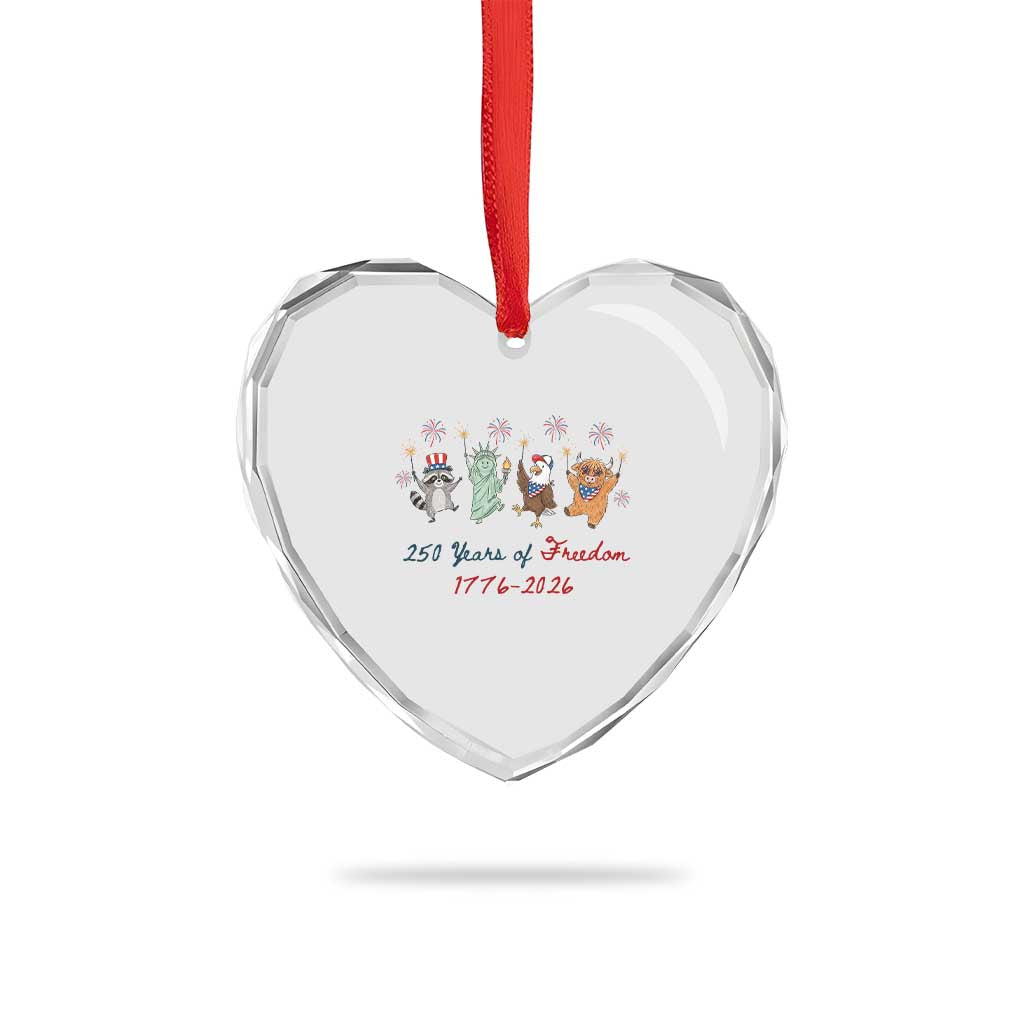 250 Years Of Freedom Heart Crystal Glass Ornament Patriotic Doodle America Raccoon Goose Highland Cow 4th of July TS14 Print Your Wear