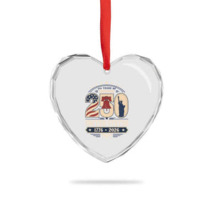 250 Years of Freedom Liberty Bell and Statue of Liberty Graphic Heart Crystal Glass Ornament 1776 2026 US Pride American Flag Graphic Emblem