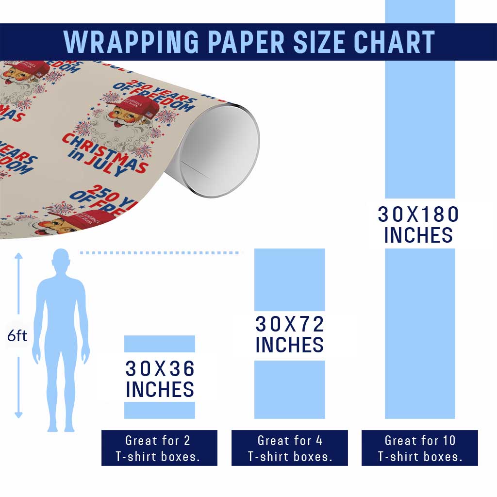 250 Years Of Freedom Wrapping Paper Roll Funny Santa Christmas in July