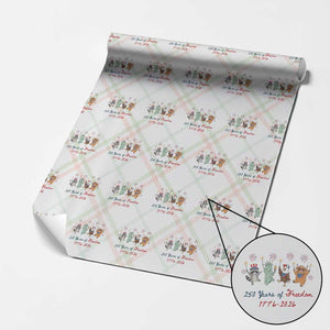 250 Years Of Freedom Wrapping Paper Roll Patriotic Doodle America Raccoon Goose Highland Cow 4th of July