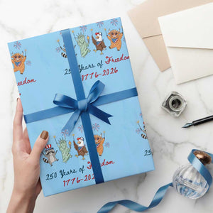 250 Years Of Freedom Wrapping Paper Roll Patriotic Doodle America Raccoon Goose Highland Cow 4th of July
