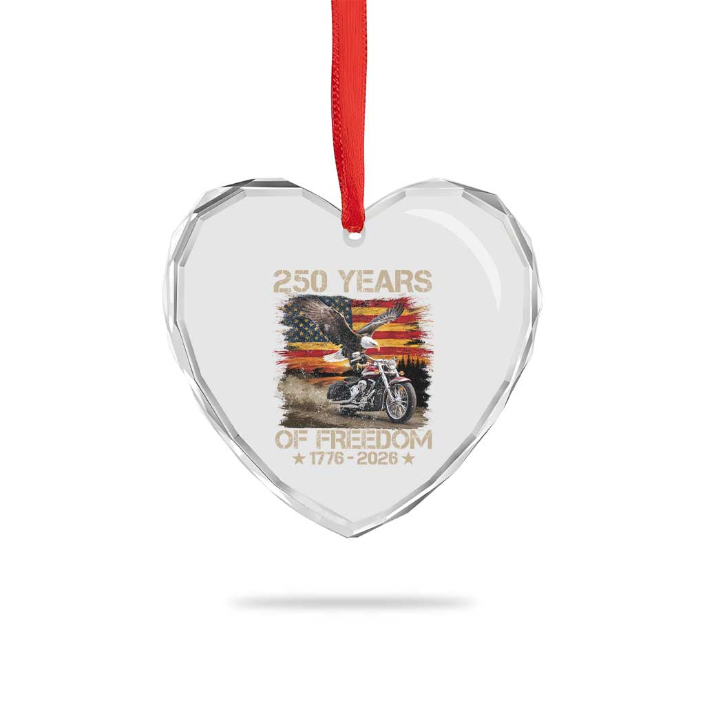 250 Years Of Freedom Patriotic Biker US Flag Motorcycle Lover Heart Crystal Glass Ornament