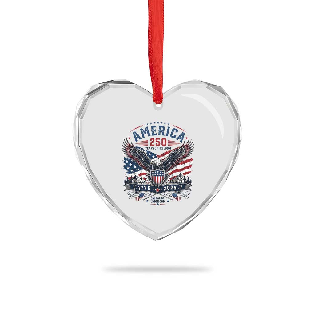 250 Years of Freedom Patriotic Eagle Heart Crystal Glass Ornament One Nation Under God 1776-2026 250th Anniversary