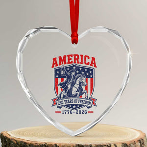 250 Years of Freedom Paul Revere Midnight Ride Heart Crystal Glass Ornament Patriotic Historical Revolution American Flag Shield