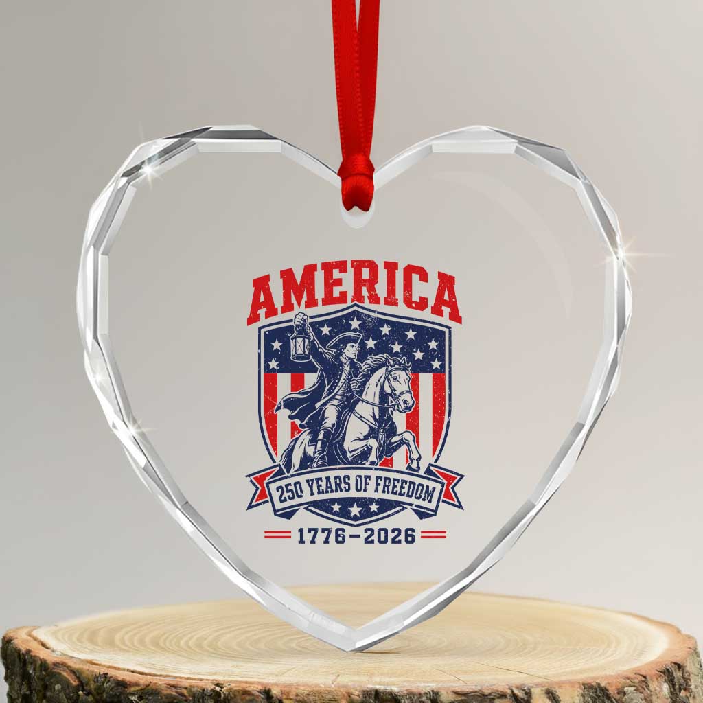 250 Years of Freedom Paul Revere Midnight Ride Heart Crystal Glass Ornament Patriotic Historical Revolution American Flag Shield TS02 Transparent Glass 3'' Heart Print Your Wear