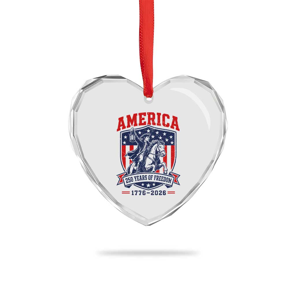 250 Years of Freedom Paul Revere Midnight Ride Heart Crystal Glass Ornament Patriotic Historical Revolution American Flag Shield