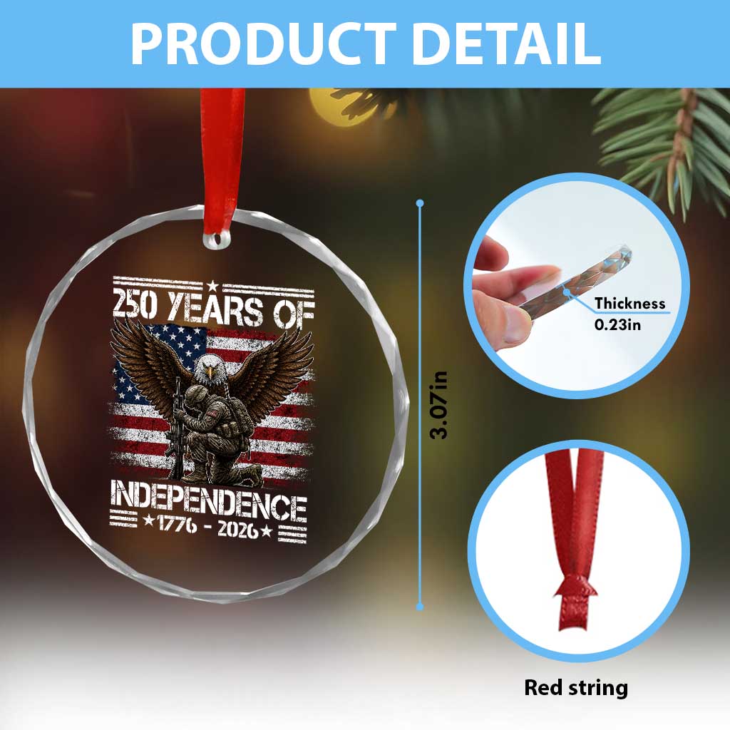 250 Years Of Independence Military Army Crystal Glass Ornament 250th Anniversary USA Bald Eagle