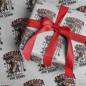 250 Years Since 1776 Cowboy on Horseback Wrapping Paper Roll Vintage Patriotic Western Style American Flag Semiquincentennial