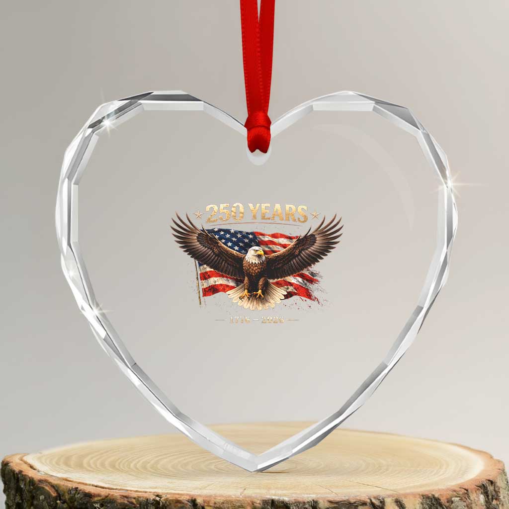 250 Years USA Heart Crystal Glass Ornament Patriotic Eagle America Flag 250th Anniversary 1776 2026 TS10 Transparent Glass 3'' Heart Print Your Wear