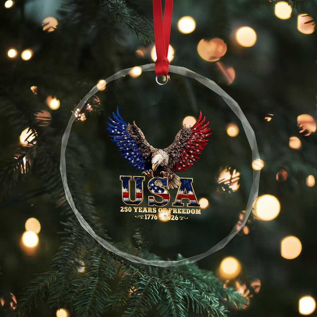 250 Years USA Majestic Bald Eagle Crystal Glass Ornament American Flag Wings Patriotic Semiquincentennial 250th Anniversary TS02 Print Your Wear