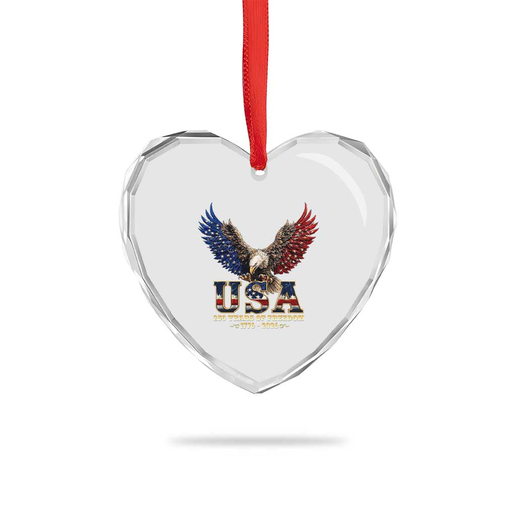 250 Years USA Majestic Bald Eagle Heart Crystal Glass Ornament American Flag Wings Patriotic Semiquincentennial 250th Anniversary TS02 Print Your Wear