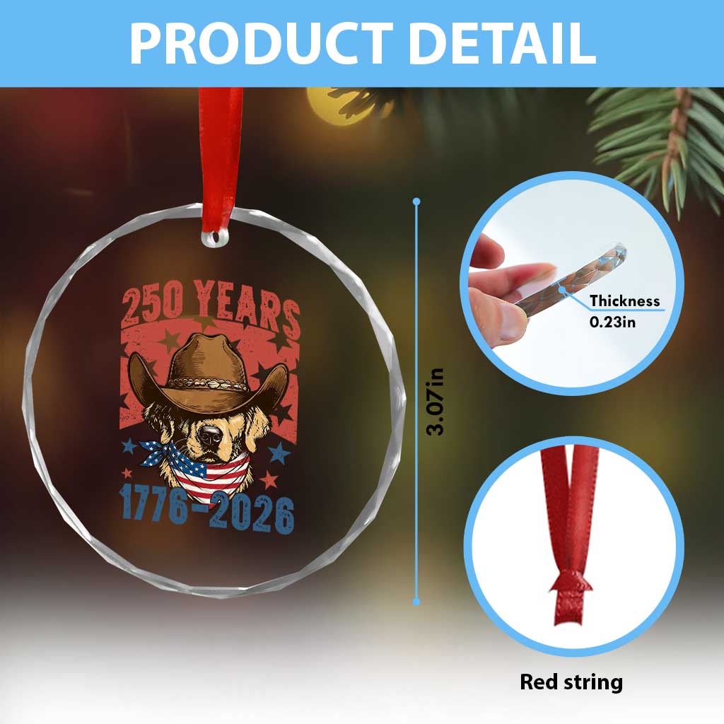 250th Anniversary USA Crystal Glass Ornament Western Golden Retriever 4th of July TS14 Print Your Wear