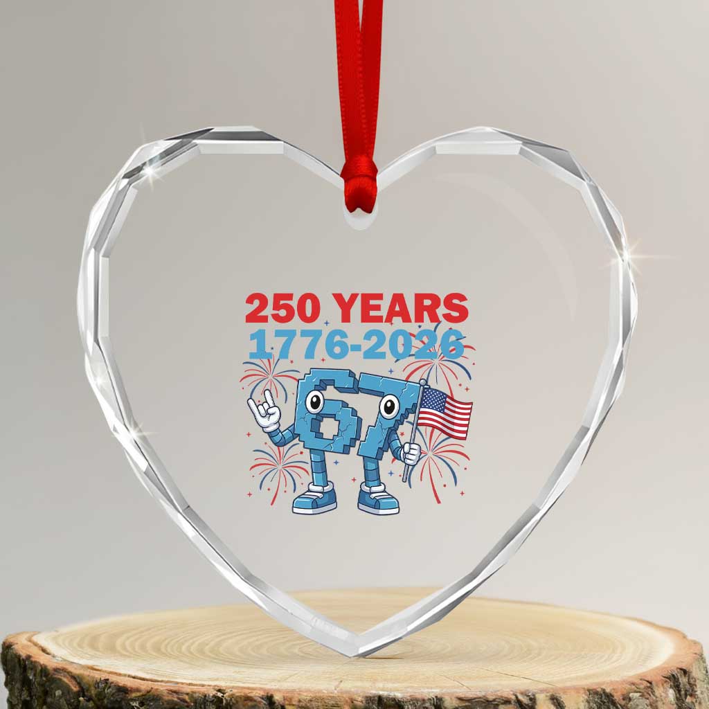 250th America Anniversary Heart Crystal Glass Ornament Funny Italian Brainrot Meme 4th of July TS14 Transparent Glass 3'' Heart Print Your Wear