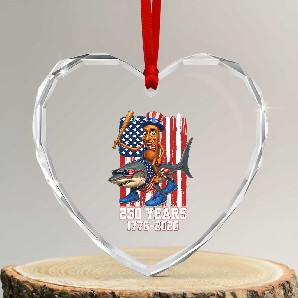 250th America Anniversary Heart Crystal Glass Ornament Funny Tung Tung Tung Sahur Tralalero Tralala 4th of July