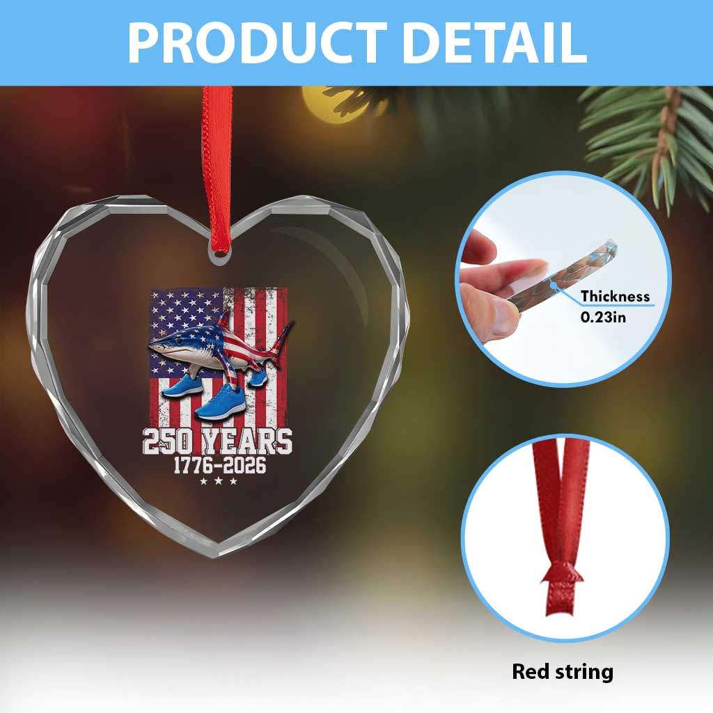 250th America Anniversary Heart Crystal Glass Ornament Tralalero Tralala Italian Brainrot 4th of July Meme