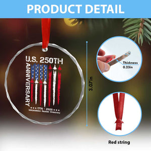 250th American Anniversary Crystal Glass Ornament 250 Years America USA Flag Fighter Jets Patriotic Veterans TS10 Print Your Wear