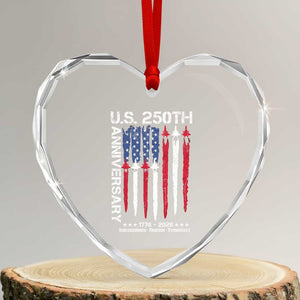 250th American Anniversary Heart Crystal Glass Ornament 250 Years America USA Flag Fighter Jets Patriotic Veterans TS10 Transparent Glass 3'' Heart Print Your Wear