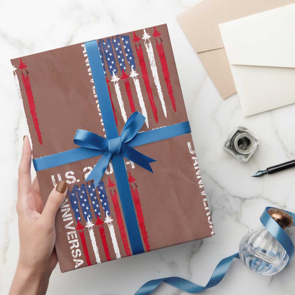 250th American Anniversary Wrapping Paper Roll 250 Years America USA Flag Fighter Jets Patriotic Veterans TS10 Mocha Print Your Wear