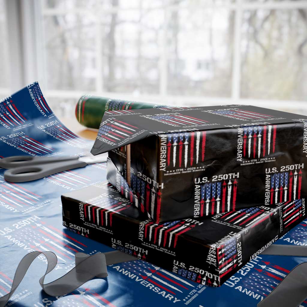 250th American Anniversary Wrapping Paper Roll 250 Years America USA Flag Fighter Jets Patriotic Veterans TS10 Black Print Your Wear