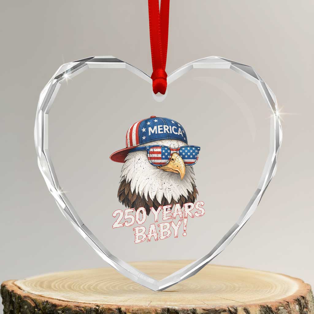250th Anniversary USA 250 Years Baby Bald Eagle Heart Crystal Glass Ornament TS11 Transparent Glass 3'' Heart Print Your Wear