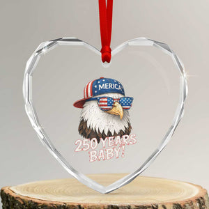 250th Anniversary USA 250 Years Baby Bald Eagle Heart Crystal Glass Ornament TS11 Transparent Glass 3'' Heart Print Your Wear
