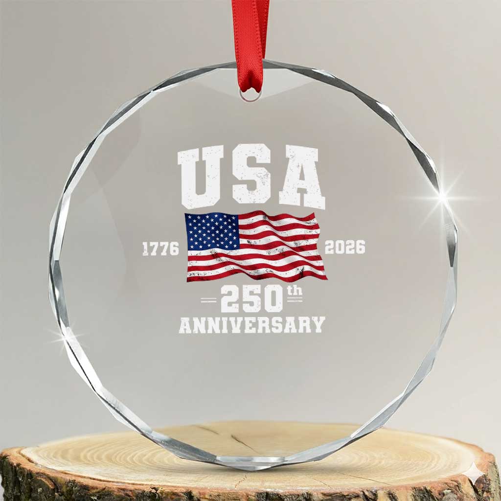 250th Anniversary USA 4th of July America US Flag Patriotic Crystal Glass Ornament TS11 Transparent Glass 3'' Circle Print Your Wear