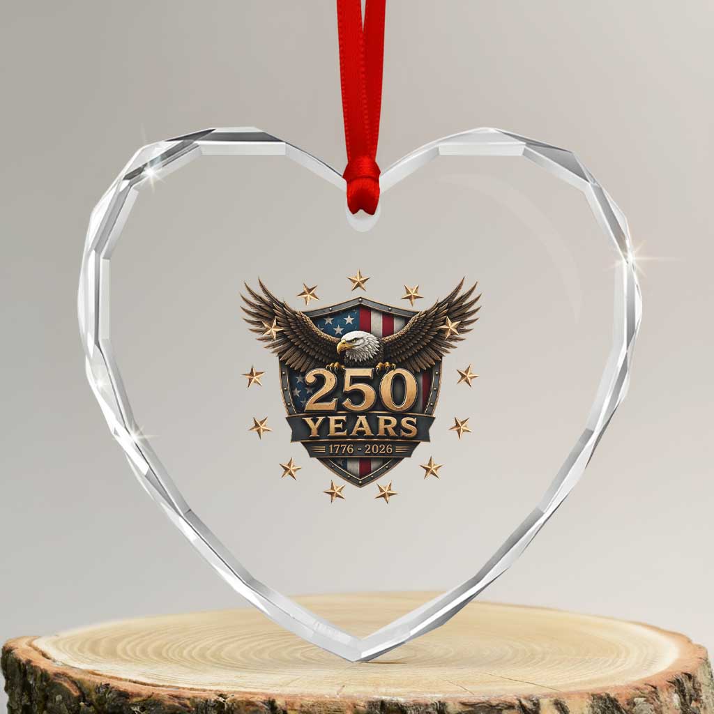 250th Anniversary USA Bald Eagle Heart Crystal Glass Ornament 250 Years 4th of July 1776 2026