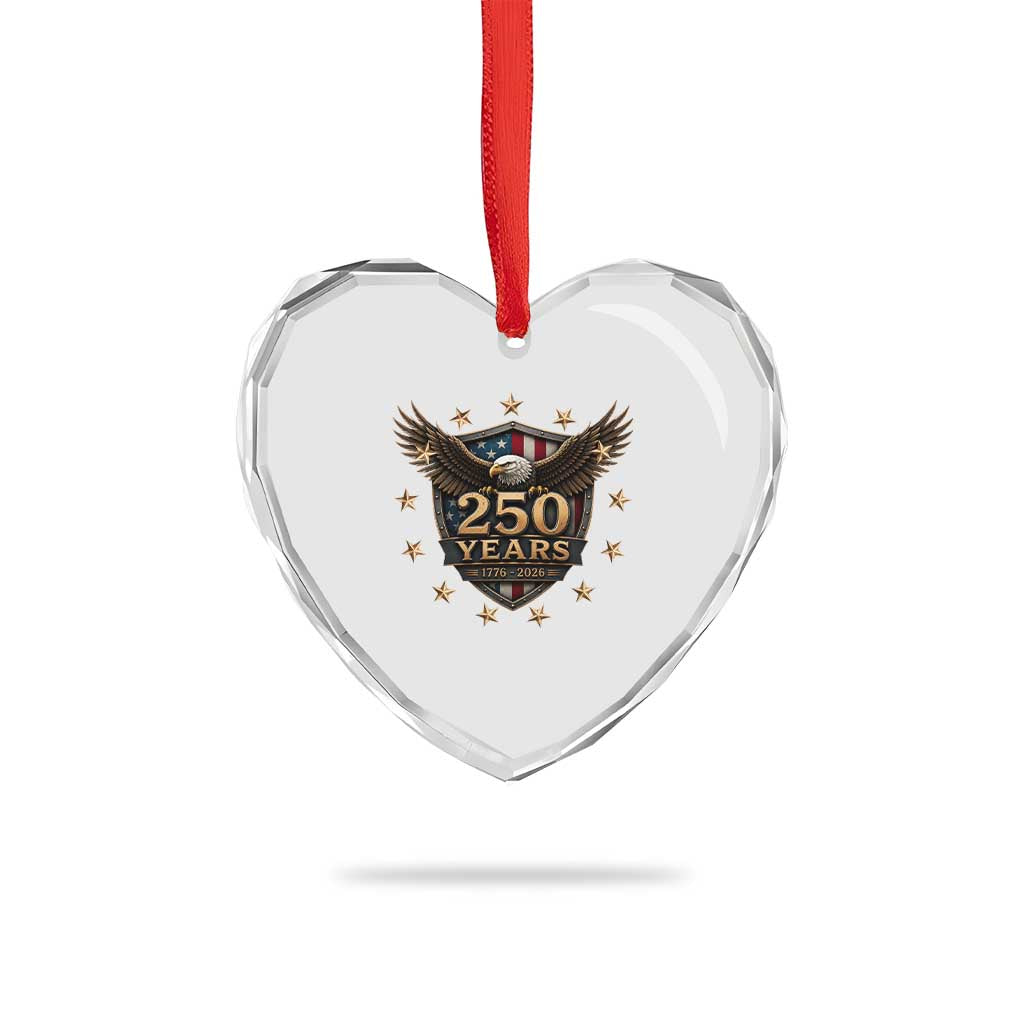 250th Anniversary USA Bald Eagle Heart Crystal Glass Ornament 250 Years 4th of July 1776 2026