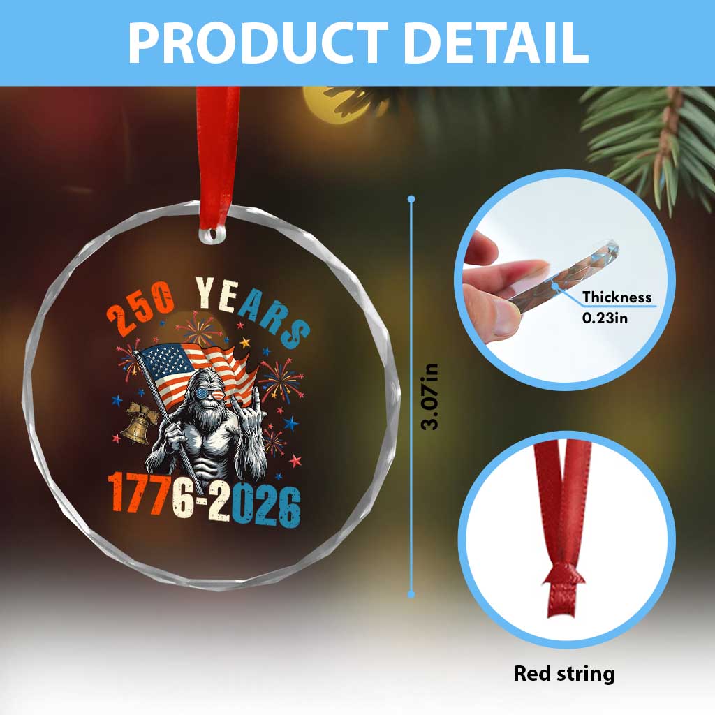 250th Anniversary USA Crystal Glass Ornament Bigfoot American Flag Patriotic 4th of July TS14 Print Your Wear