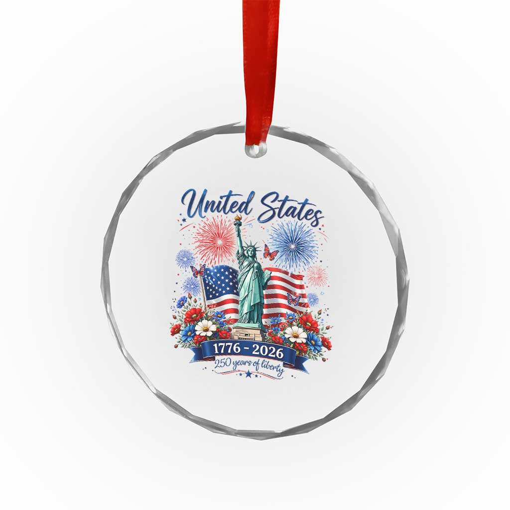 250th Anniversary USA Crystal Glass Ornament Patriotic Liberty Floral 250 Years American 4th July 1776 2026 TS10 Print Your Wear